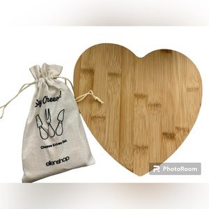 Heart Shaped Wooden Cheese Board with 3 Utensils